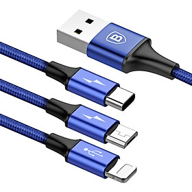 Dây sạc 3 in 1 cho điện thoại iPhone/Samsung/Xiaomi/Oppo hỗ trợ sạc nhanh 3.0A, 120 cm - Baseus Rapid Series LV.145 - Hàng Chính Hãng