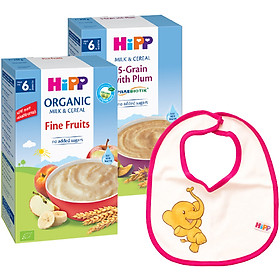 Combo 2 Bột Dinh Dưỡng Sữa Ngũ Cốc Hoa Quả Tổng Hợp - Mận Tây HiPP 250g - 2918 & Bột Dinh Dưỡng Hoa Quả Tổng Hợp (Táo, Chuối, Lê, Mơ) HiPP 250g - 3141 Tặng Kèm 1 Yếm Ăn Dặm HiPP