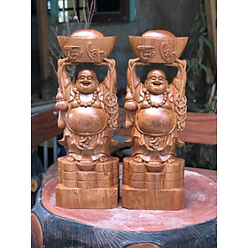 Mua Tượng phật di lặc dâng thỏi vàng bằng gỗ hương đá kt cao 70×26×16cm