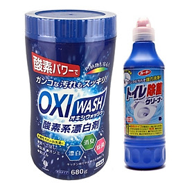 Combo 01 Túi/Hộp bột giặt tẩy đa năng Oxy Wash + 01 Chai nước tẩy ố, khử mùi bồn cầu siêu đậm đặc 500ml - Nội địa Nhật Bản