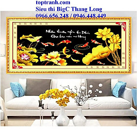 Mua Tranh thêu chữ thập gia hòa vạn sự hưng-cửu ngư quần hội  cá chép hoa sen vàng MN0091 chưa thêu