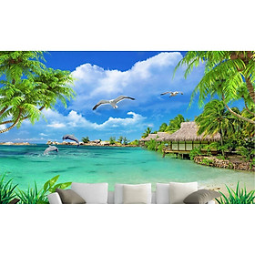 Tranh dán tường 3d tranh trang trí cảnh biển 3d BINBIN DD78 ,tranh tích hợp sẵn keo, dễ dán(Có in theo yêu cầu)