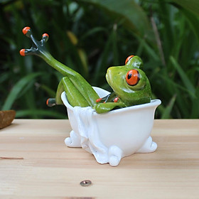 Resin Creative 3D Frog In The Bathtub Figurine Home Office Table Decor Gift