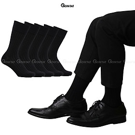 Combo 5 đôi tất vớ cổ cao nam công sở đi giày tây GOMTAT họa tiết gân chìm màu đen, cotton cao cấp - TAYGANCHIM-DEN-CB5