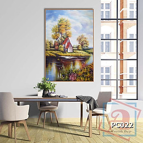 Tranh canvas phong cách sơn dầu - Phong cảnh Ven sông - PC022