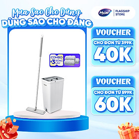 Combo 3 Bông Lau + 1 Bộ Lau Nhà MyJae Đài Loan Sợi Microfiber 2 Ngăn Tự Vắt Xoay 360 Độ Thông Minh 123cm