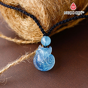 Mặt dây chuyền hồ ly 9 đuôi ngồi đá aquamarine hải lam ngọc - Ngọc Quý Gemstones