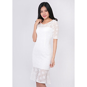 Đầm ren hoa nổi đuôi cá ngắn tay Màu Trắng Đen 6816 main image 0