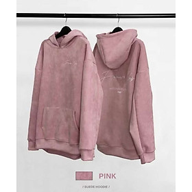 Áo suede hoodie có mũ form oversize chữ thêu thời trang trẻ trung cho giới trẻ