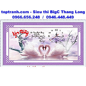 Tranh thêu chữ thập đồng hồ chữ vợ chồng và thiên nga 88866 chưa thêu