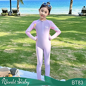 Áo tắm bé gái liền thân quần dài, áo dài tay chống nắng, thun bơi lạnh cao cấp co giãn cao, chuẩn form tôn dáng, có size lớn đến 50kg | BT83