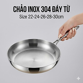 Chảo Inox đáy từ 3 Lớp Mishio (Size 22, 24, 26, 28, 30cm) Đúc Nguyên Khối, Đáy Từ, An Toàn Vượt Trội - hàng chính hãng