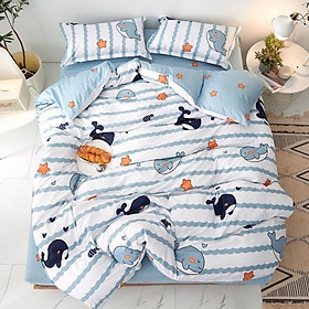 Bộ chăn ga gối cotton PL1 TẶNG 1 ÁO GỐI ÔM - tổng hợp nhiều mẫu - Cá heo - 1m6x2mxdưới12cm
