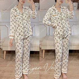 FREESHIP MAX  Set Bộ Pijama Nữ Cộc Tay Siêu Hot Đồ Bộ Pijama LV Đại Nam Nữ  Mặc Bộ Đồ Ngủ Nam Nữ Lụa Siêu Xinh V189  Lazadavn