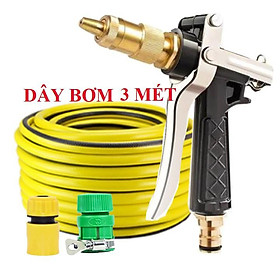 Bộ dây vòi xịt nước rửa xe, tưới cây, tăng áp 3 lần, loại 3m, 5m 206236 đầu đồng,cút,nối nhựa vàng+ tặng đai