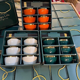 Mua Bộ 6 Bát Sứ Viền Vàng Phong Cách Châu Âu Sang Trọng Tặng Kèm Đũa