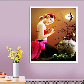 Mua tranh thêu Thiếu nữ dưới trăng - chưa thêu