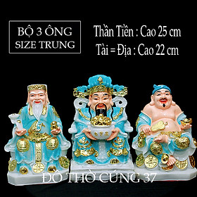 [ BỘ 3 ÔNG - MÀU XANH BIỂN ] THẦN TÀI +THỔ ĐỊA +THẦN TIỀN [ COMPOSITE + BỘT ĐÁ