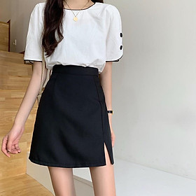   Váy chữ A ngắn xẻ trước màu đen/ màu trắng CRCAV16