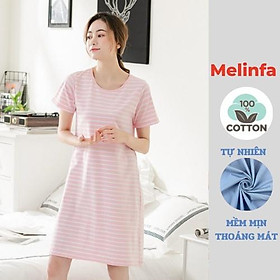 Váy đầm nữ dáng suông kẻ ngang ngắn tay vải Cotton tự nhiên thoáng mát mặc mã VAV0239