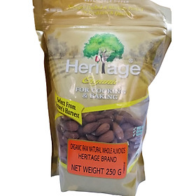 HẠNH NHÂN HỮU CƠ NGUYÊN HẠT- OGANIC RAW NATUAL WHOLE ALMONDS - 250gr