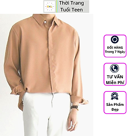 Áo sơ mi trơn form rộng tay dài unisex nam nữ kiểu cổ bẻ phong cách hàn quốc trẻ trung - MRD03