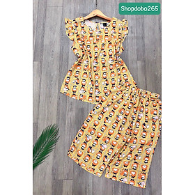 Đồ bộ nữ, đồ ngủ mặc nhà lửng tay cánh tiên vải lanh mềm ,mát BL 183 họa tiết dễ thương size 45-70kg