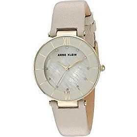 Anne Klein Women's AK/3272RGLG Swarovski Crystal Accented Rose Gold-Tone and Light Grey Leather Strap Watch