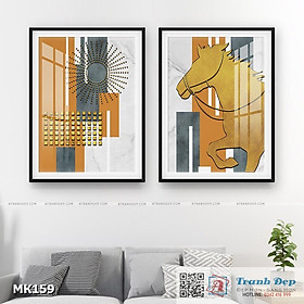 Bộ 2 tranh mica cao cấp Ngựa và đường nét nghệ thuật - MK159