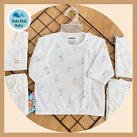 Áo sơ sinh cotton cao cấp CUNCON | Mẫu Tay Dài Họa Tiết Cài Lệch | Size 1,2,3 cho bé sơ sinh - 9kg