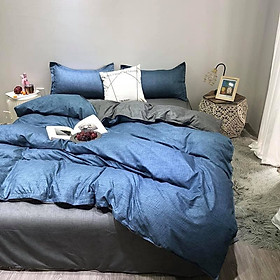 Bộ chăn ga gối Poly cotton PL1 - Xanh ghi phối hợp - Tặng 1 móc khóa Houston
