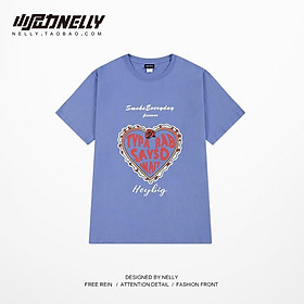 Áo Phông Nelly Heybig chính hãng Oversize Cho Nam Và Nữ Dành Cho Người Thích Hợp Thiết Kế In trái tím - Màu Xanh