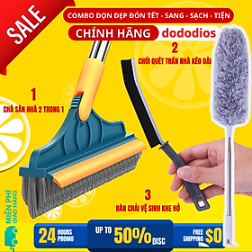 Mua  COMBO DỌN DẸP ĐÓN TẾT  1 chà sàn nhà tắm + 1 chổi quét trần nhà + 1 bàn chải vệ sinh khe hẹp - Chính hãng dododios