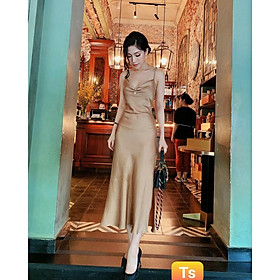 Váy thiết kế body 2 dây, váy lụa hai dây hở lưng, đính ngọc ngực - H&N Store