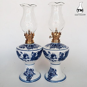 Mua Cặp Đèn Thờ Dầu Men Xanh Lam Vẽ Rồng Xưởng Gốm TM (Tặng Kèm Chụp Đèn)