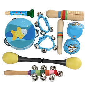 Kids Musical Instrument Backpack Tambourine+Maracas+Finger Castanets+Waist Bells Early Learning Educational Toys