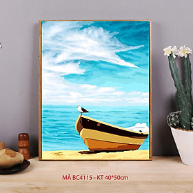 Tranh tự tô màu số hóa Biển xanh nắng vàng chim hải âu BC4115