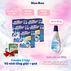 Combo 05 Hộp Chất Làm Sạch Lồng Máy Giặt Mao Bao (306g / Hộp) - Tặng 1 Hộp Bột Tẩy Quần Áo 12gx2 + 1 Chai Nước Giặt Cao Cấp 86g