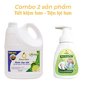 RBSC4 Combo Sản Phẩm Gốc Thực Vật Peace Mass Nước Rửa Bình Sữa 250ml (Chai tạo bọt) + Nước Lau Sàn 3.6 lít