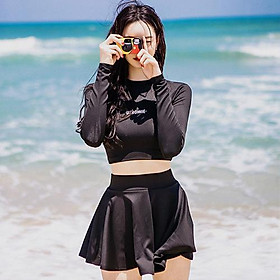 Bikini váy bơi nữ dài tay đen