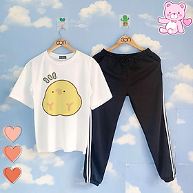 Set áo tay lửng quần thun 2 sọc ĐEN unisex, quần dài 2 sọc, 3 sọc, Áo tay lỡ và quần thể thao BLACK