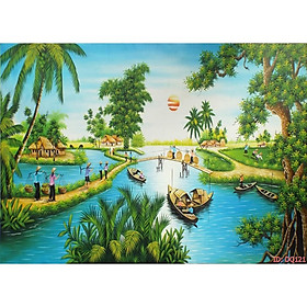 Tranh dán tường Tranh đồng quê nhộn nhịp mùa gặt, tranh dán tường 3d hiện đại - tích hợp sẵn keo