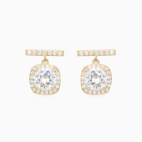 Classic all-match temperament square carat diamond pearl earrings, 925 silver needles, non-fading real gold plated earrings