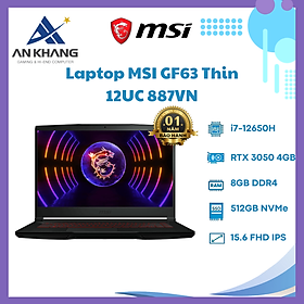 Mua Laptop MSI Thin GF63 12UC 887VN (Core i7-12650H | 8GB | 512GB | RTX 3050 4GB | 15.6 inch FHD 144Hz | Win 11 | Đen) - Hàng Chính Hãng - Bảo Hành 12 Tháng