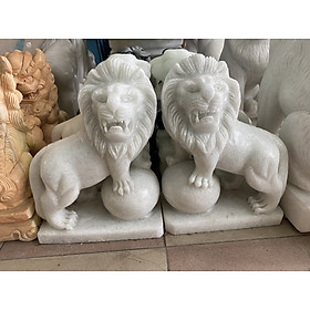 Mua Cặp Sư Tử Phong Thuỷ Đá Cẩm Thạch Trắng - cao 40cm