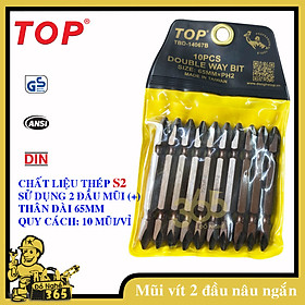 Mua Bộ 10 Mũi siết vít 2 đầu bake (PH2 x 65MM) TOP