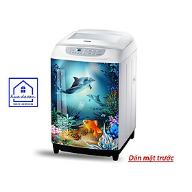 Decal dán tủ lạnh mẫu cá heo - Chất liệu chống nước, phù hợp với mọi loại tủ