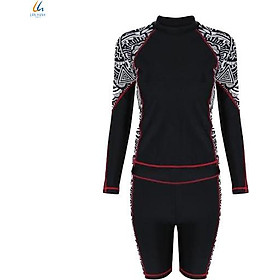 Đồ bơi liền mảnh Lan Hạnh nữ áo tay dài quần shorts Đen họa tiết 21087-DE103