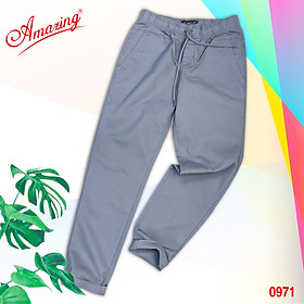 Quần baggy nam Amazing, chất liệu kaki, lưng thun có giây rút, form ôm Unisex, tôn dáng đẹp, trẻ trung-02 - Xám đá-0971 - 35