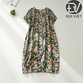 Đầm suông dáng dài hoạ tiết hoa nhí siêu đẹp- Đầm suông linen form rộng che khuyết điểm Đũi Việt